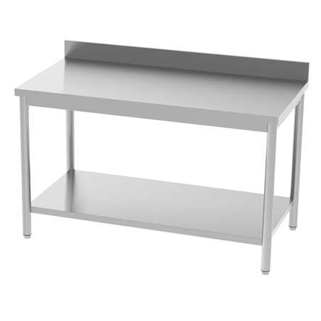 Tables inox adossée pieds ronds avec étagère 1600x700