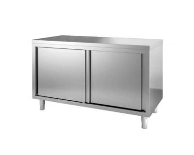 Meuble inox cuisine pro 1400x700 bas centrale portes coulissantes