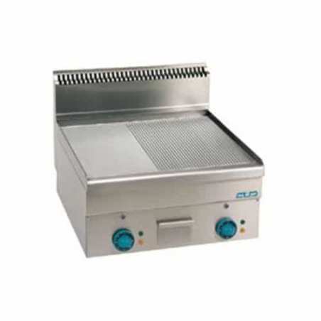 Plaque à snacker électrique MBM 1/2lisse et 1/2rainurée chromé large