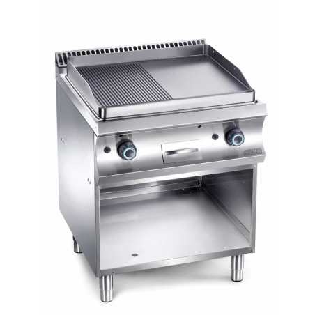 Plaque à snacker chrome gaz MBM 1/2 lisse 1/2 rainurée chromée sur baie libre