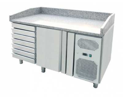 Table à pizza 1 porte 7 blocs tiroirs 400x600 390L