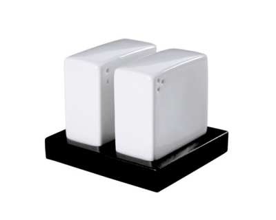 Lot de 6 Salière + poivrière + plateau Brasilia 8,5x8x1,2cm