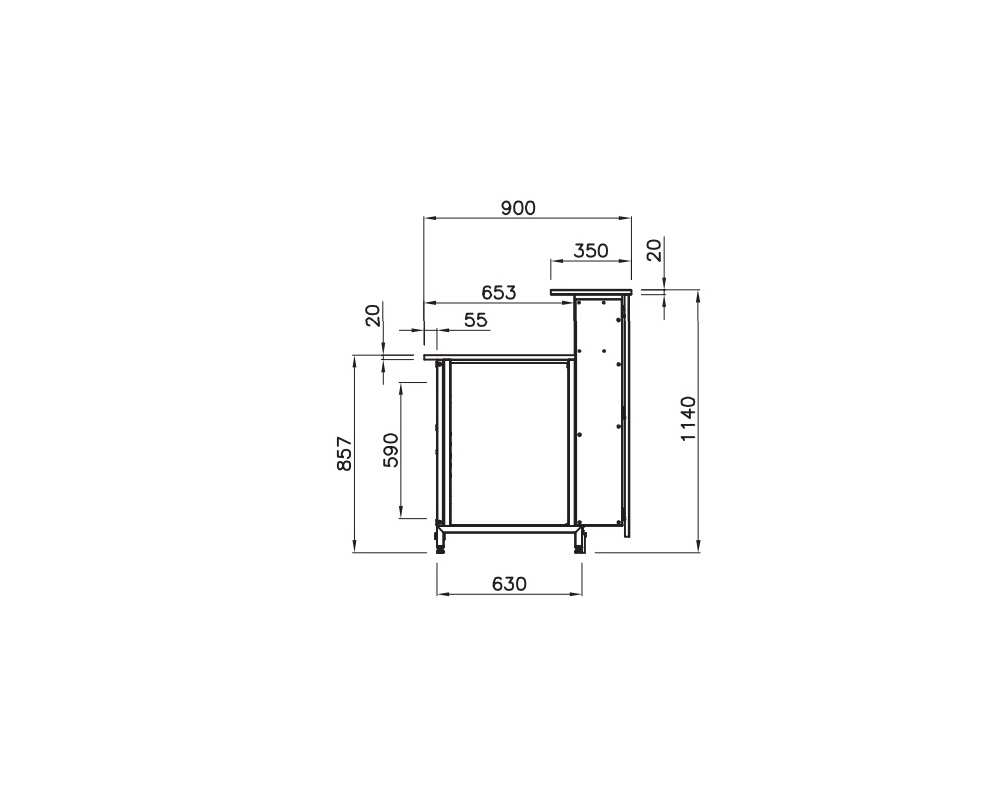 Comptoir neutre 1090x900x1140mm espace de rangement avec robinet