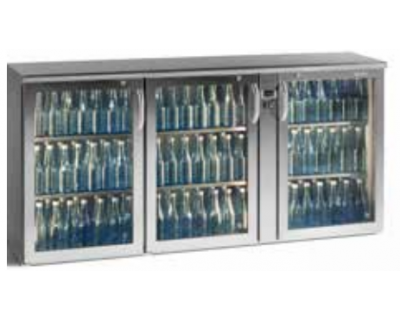 Arrière bar inox déclassé sans groupe 3 portes vitrées 495 litres