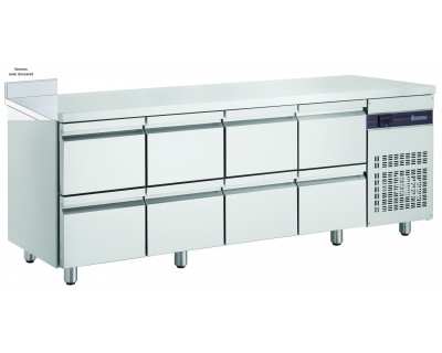 Table gastro-norme gn1/1 adosse - 8 tiroirs