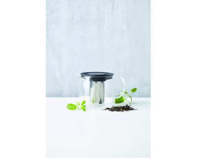 Point-virgule théière en verre avec infuseur à thé en inox noir 600ml